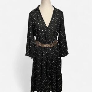 Zara Black and White Polka Dot Long Sleeve Dress
